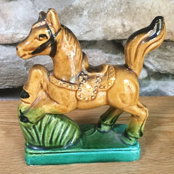 Vintage Majolica Horse Figurine Japan